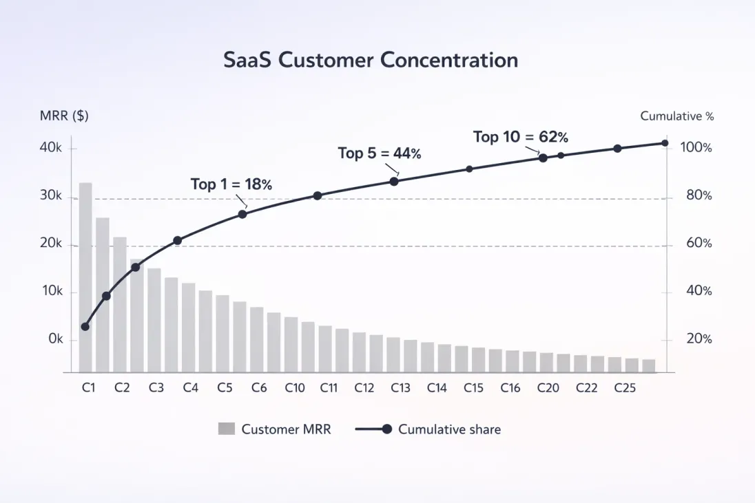 Pareto chart showing ARR concentration by customer with cumulative percentage line