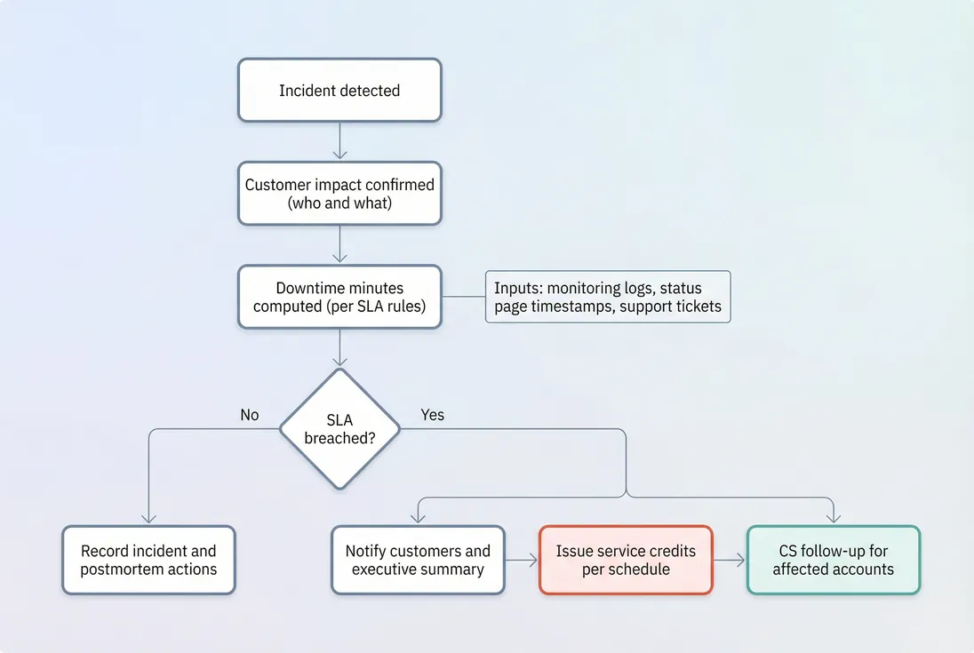 Operational workflow from incident to SLA credit and retention follow-up