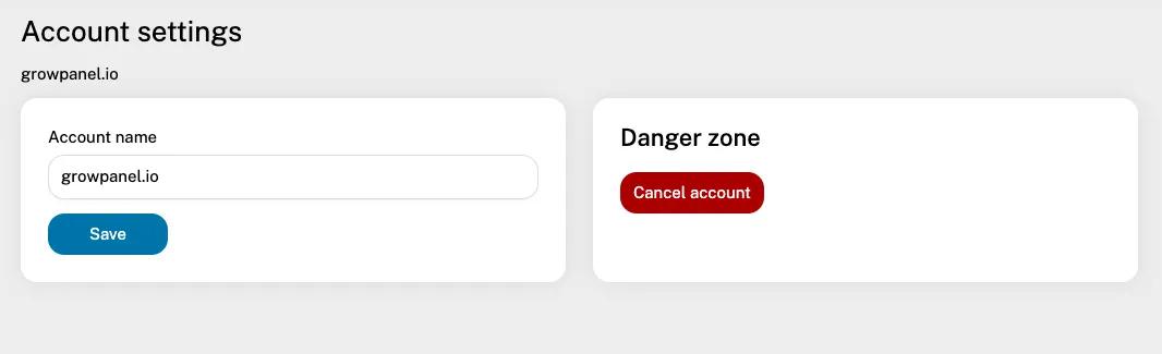 Account settings page
