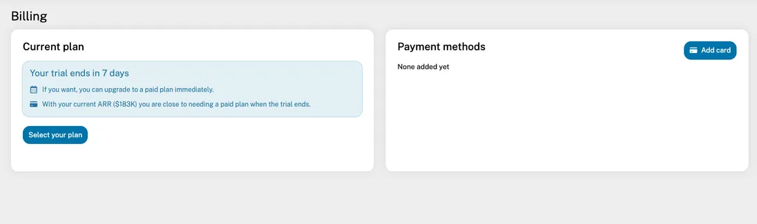 Billing settings page