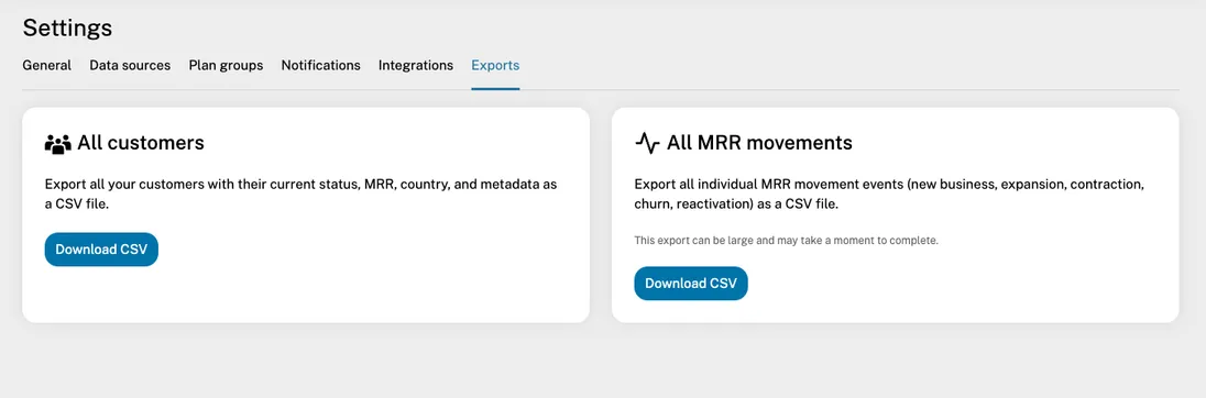 Export your customers and MRR movements