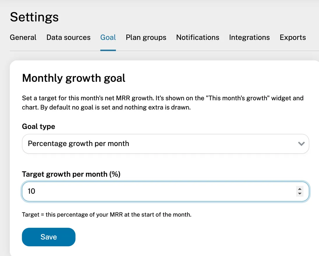 Settings → Goal with a percentage growth goal