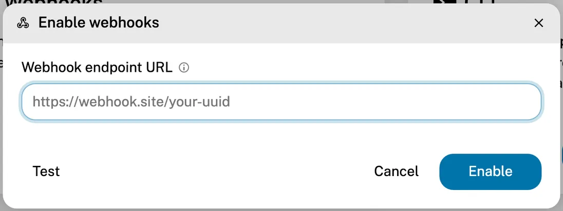 The Enable webhooks dialog