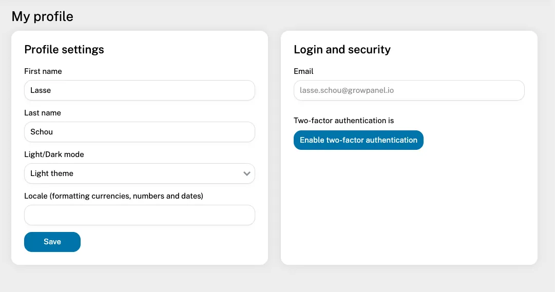 Profile settings page